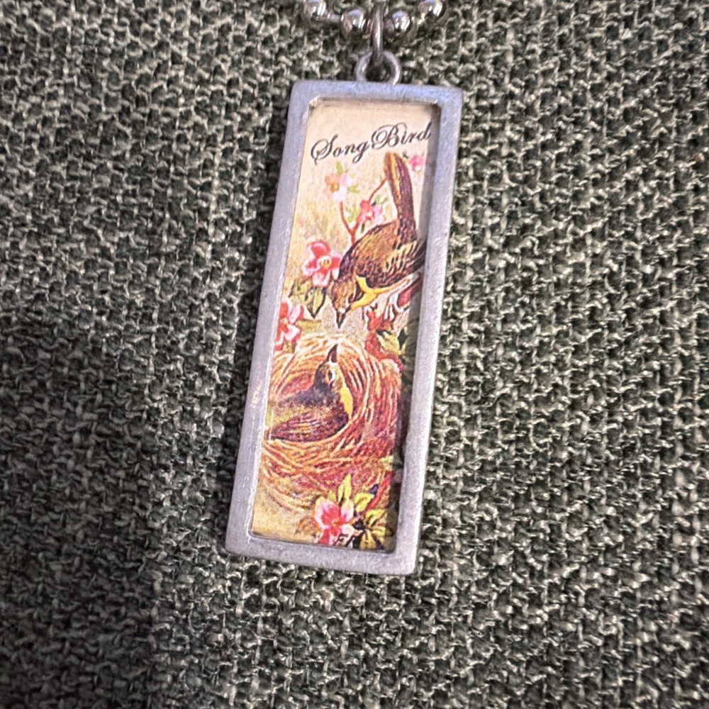Vintage Style Song Bird Pendant Necklace Nature Bird Nest Eggs Educational Charm